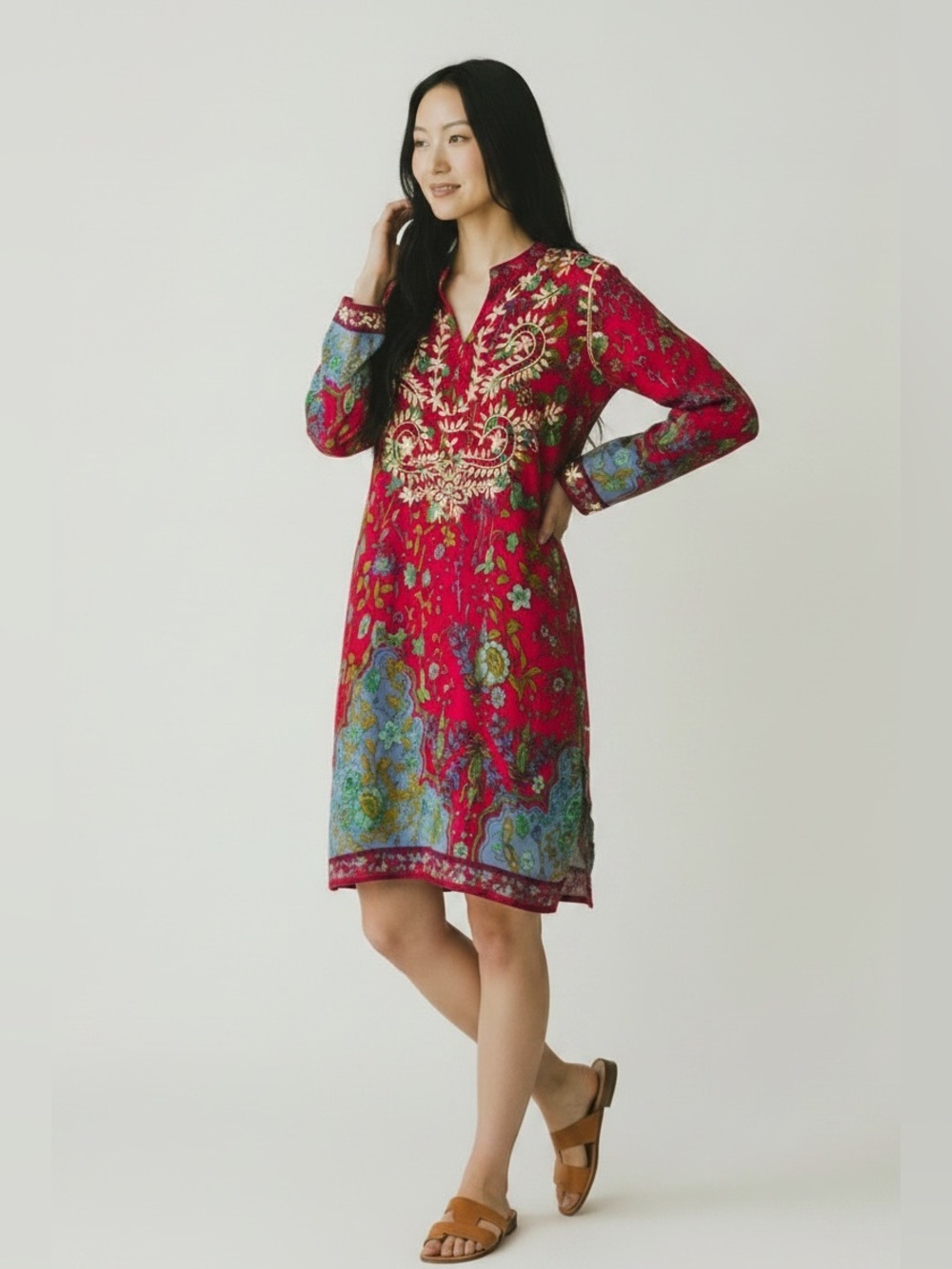 Raj Imports Women’s Fuchsia Embroidered Coverup Boho Chic Tunic. Size Xl